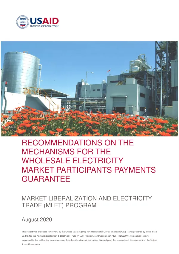 Recommendations on the Mechanisms for the Wholesale Electricity Market Participants Payments Guarantee