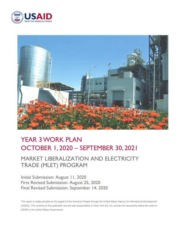 Year 3 Work Plan for Market Liberalization and Electricity Trade (MLET) Program