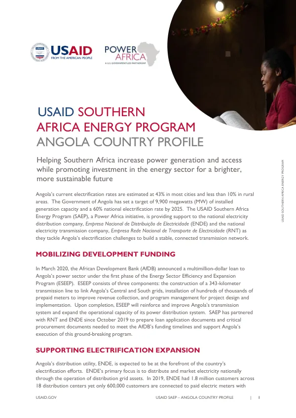 USAID SAEP – ANGOLA COUNTRY PROFILE