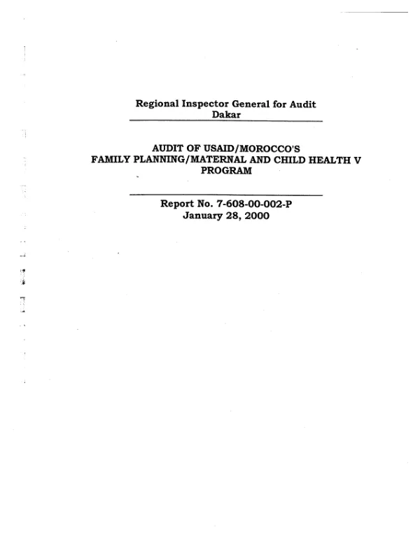 Audit of USAID/Morocco's family planning/maternal child health V program