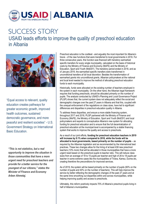 Success Story: USID leads efforts to improve the quality of preschool education in Albania