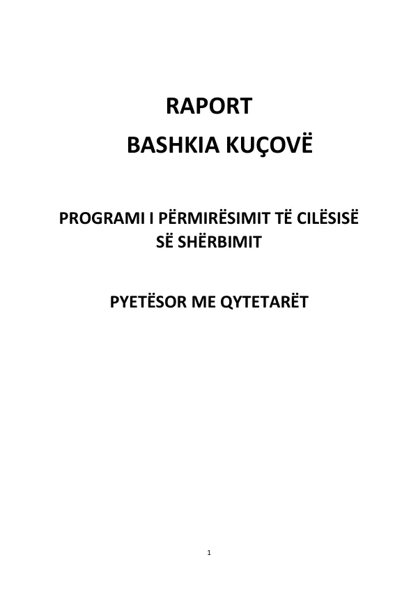 Raport Bashkia Kuçovë: Programi i Përmirësimit të Cilësisë së Shërbimit Pyetësor me Qytetarët