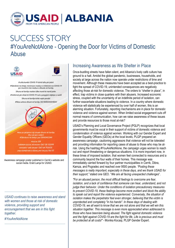 Albania PLGP: #YouAreNotAlone - Opening the Door for Victims of Domestic Abuse