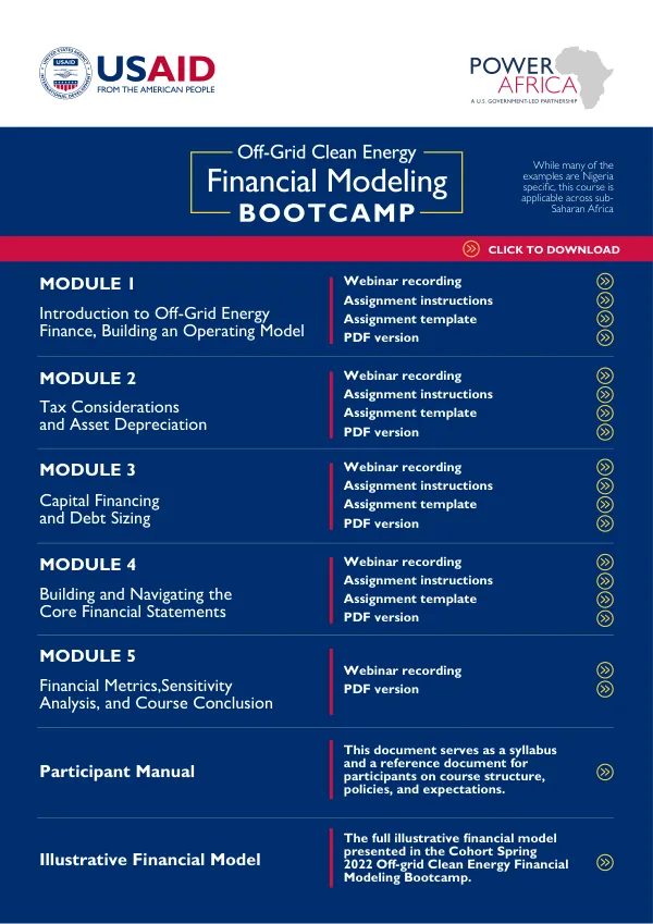 Off-Grid Clean Energy Financial Modeling BOOTCAMP