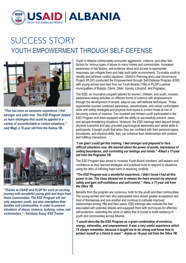 Albania PLGP: YOUTH EMPOWERMENT THROUGH SELF-DEFENSE
