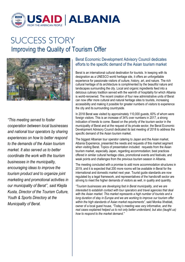 Success Story: Improving the Quality of Tourism Offer in Berat