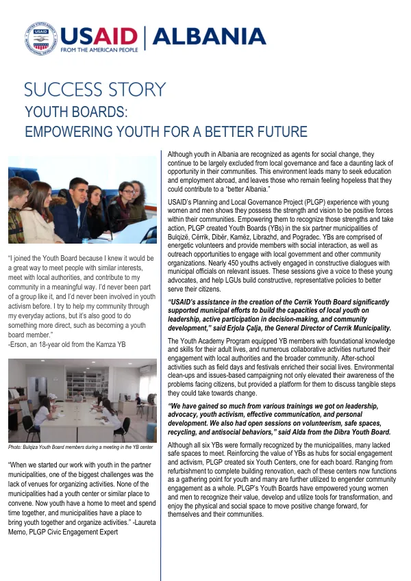 Albania PLGP: Youth Boards: Empowering Youth for a Better Future