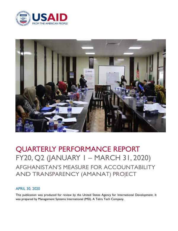Quarterly Performance Report FY20, Q2 (January 1 – March 31, 2020)