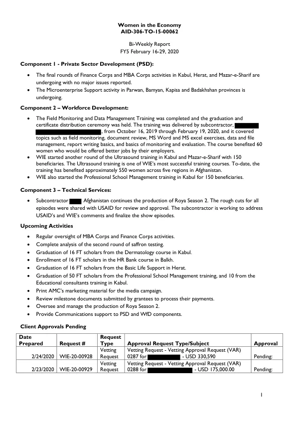 Bi-Weekly Report FY5 February 16-29, 2020