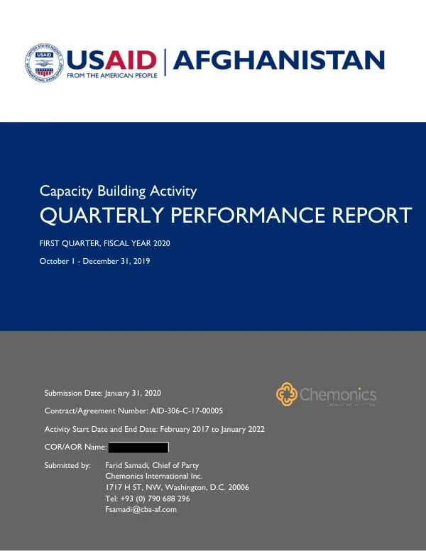 FY2020 FIRST QUARTER REPORT Capacity Building Activity