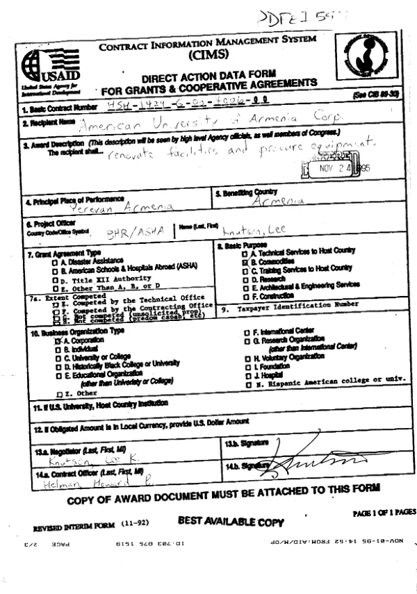 Direct Action Data Form