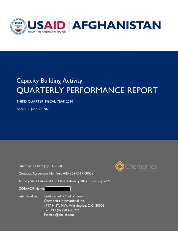 FY20 Q3 Performance Report for Capacity Building Activity