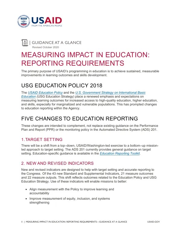 Measuring Impact in Education: Reporting Requirements—Guidance at a Glance
