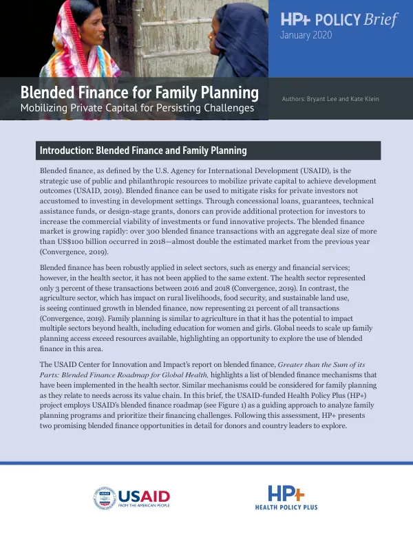 Blended Finance for Family Planning: Mobilizing Private Capital for Persisting Challenges