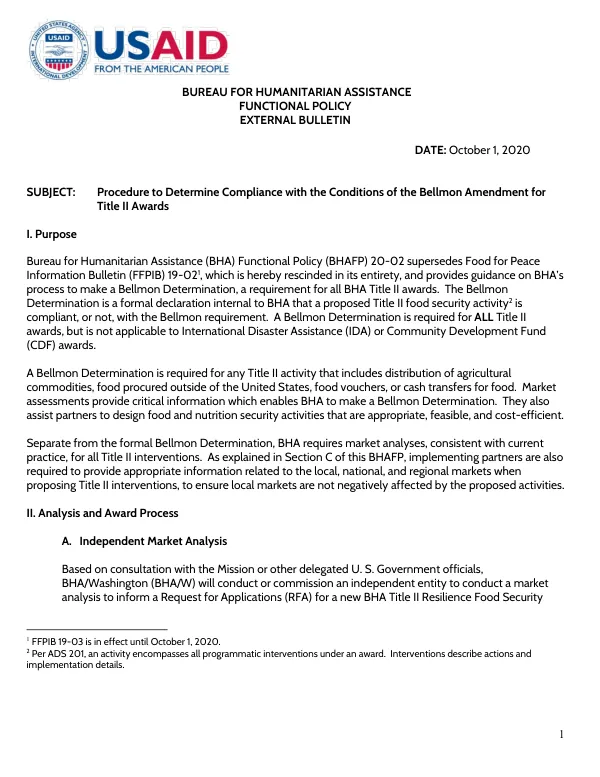 Procedure to Determine Compliance with the Conditions of the Bellmon Amendment for Title II Awards