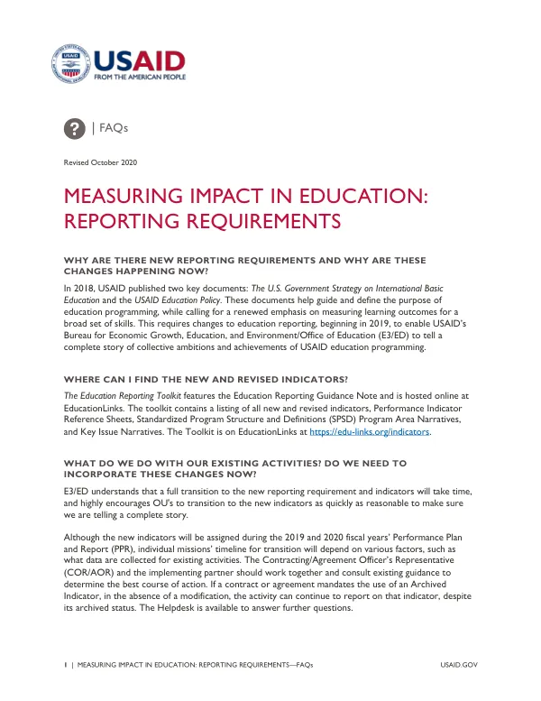Measuring Impact in Education: Reporting Requirements—FAQs