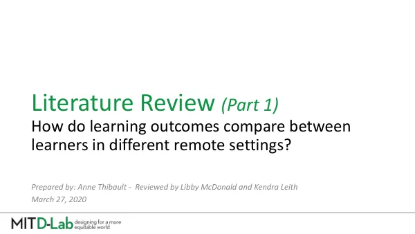 Literature Review (Part 1): How do learning outcomes compare between learners in different remote settings?