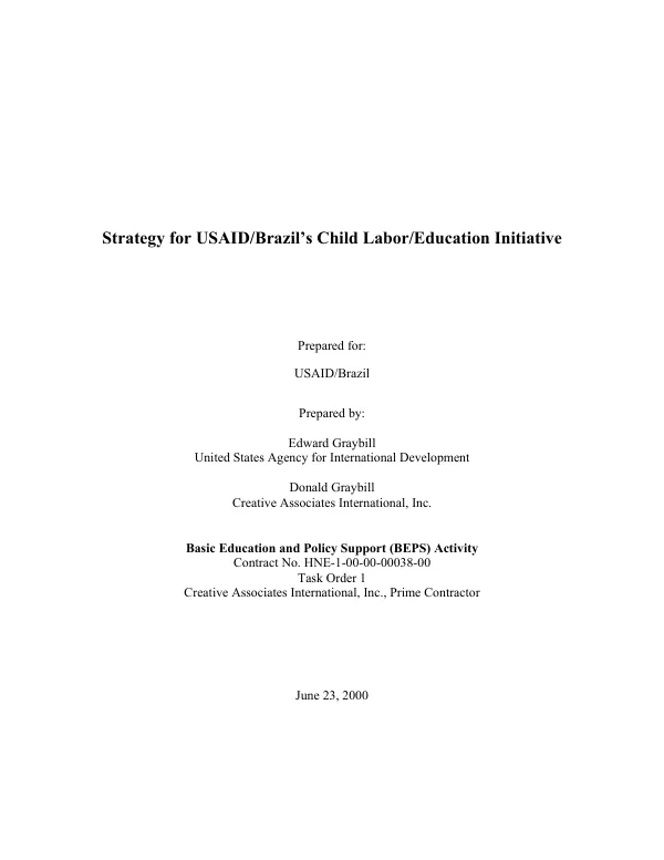 Strategy for USAID/Brazil"s child labor/education initiative