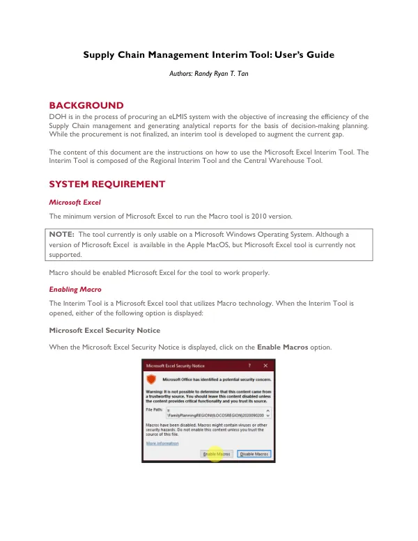 Supply Chain Management Interim Tool: User’s Guide