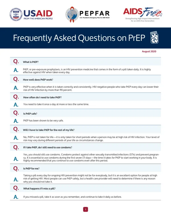 Frequently Asked Questions (FAQs) on pre-exposure prophylaxis (PrEP)