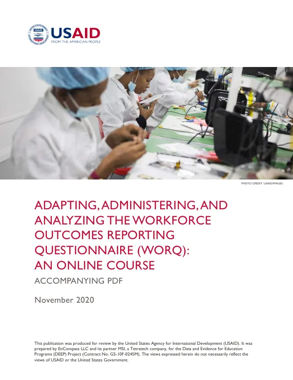 Adapting, Administering, and Analyzing the Workforce Outcomes Reporting Questionnaire (WORQ): An Online Course
