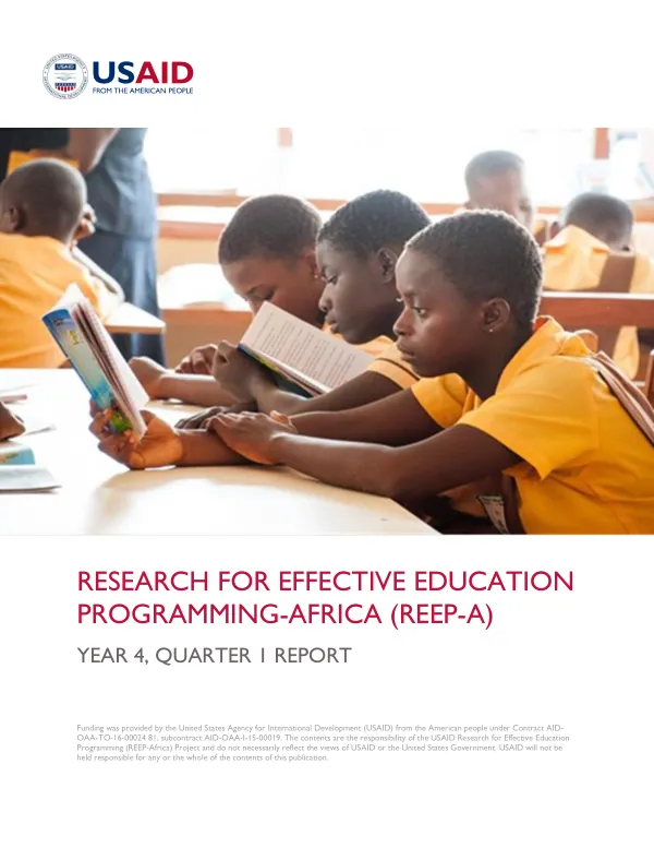 Research for Effective Education Programming – Africa (REEP-A) Year 4, Quarter 1 Report