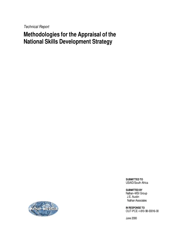 Technical report : methodologies for the appraisal of the national skills development strategy