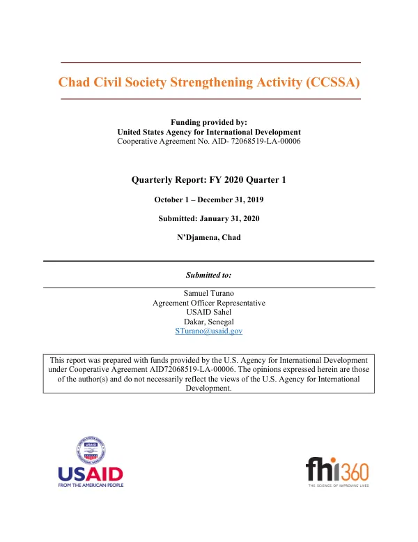 Chad Civil Society Strengthening Activity (CCSSA) Quarterly Report: FY 2020 Quarter 1