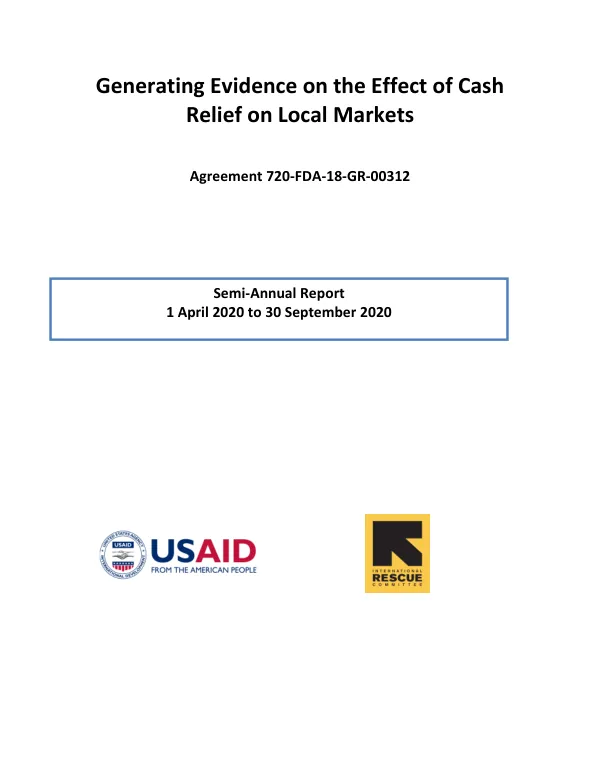 Generating Evidence on the Effect of Cash Relief on Local Markets Semi-Annual Report 1 April 2020 to 30 September 2020