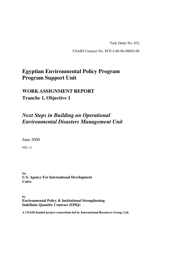 Next steps in building an operational environmental disasters management unit