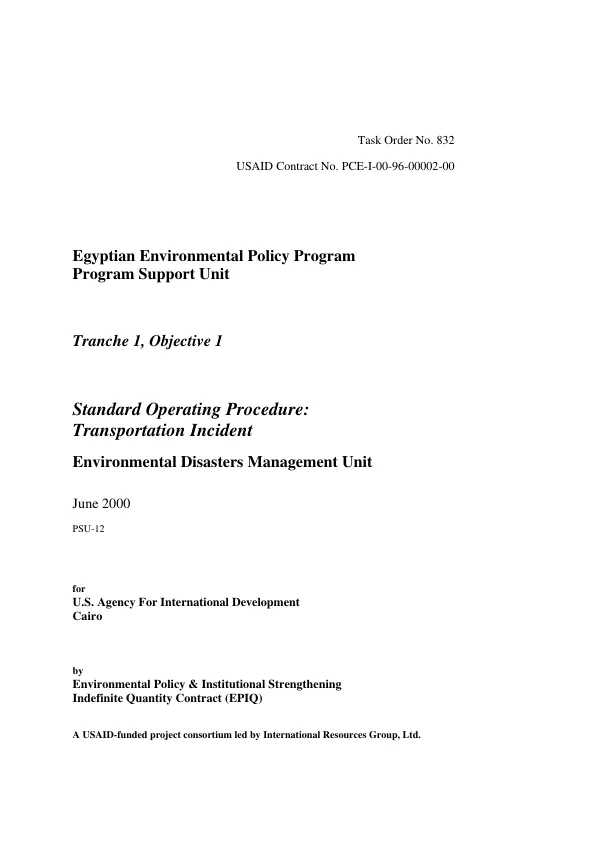 Standard operating procedure : transportation incident -- Environmental Disasters Management Unit