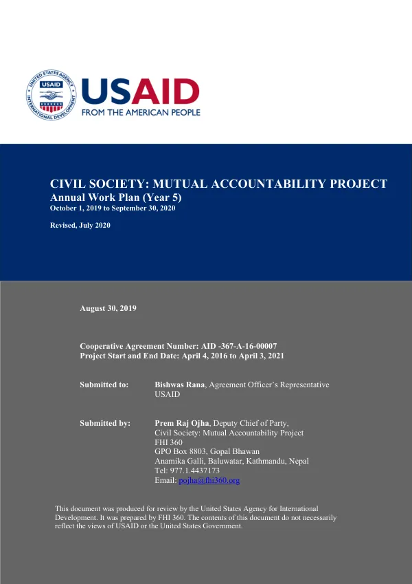 Civil Society: Mutual Accountability Project Annual Work Plan (Year 5)