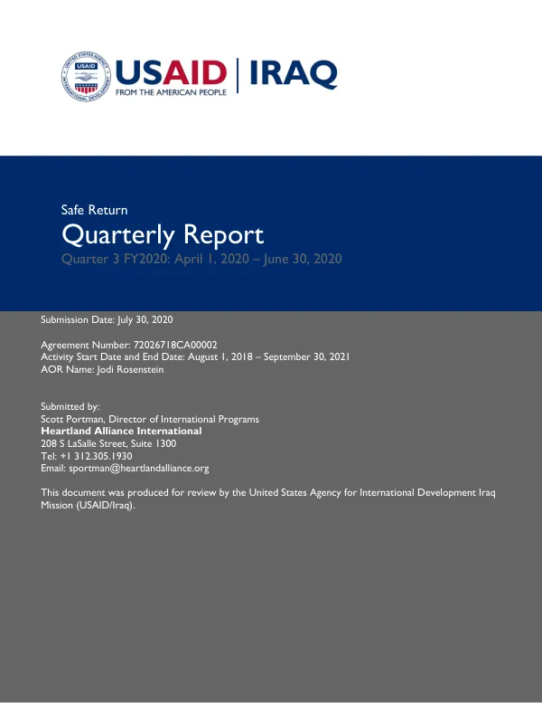 Safe Return Quarterly Report Quarter 3 FY2020: April 1, 2020 – June 30, 2020