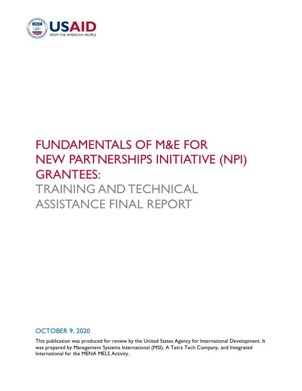 Fundamentals of M&E for New Partnerships Initiative (NPI) Grantees: Training and Technical Report