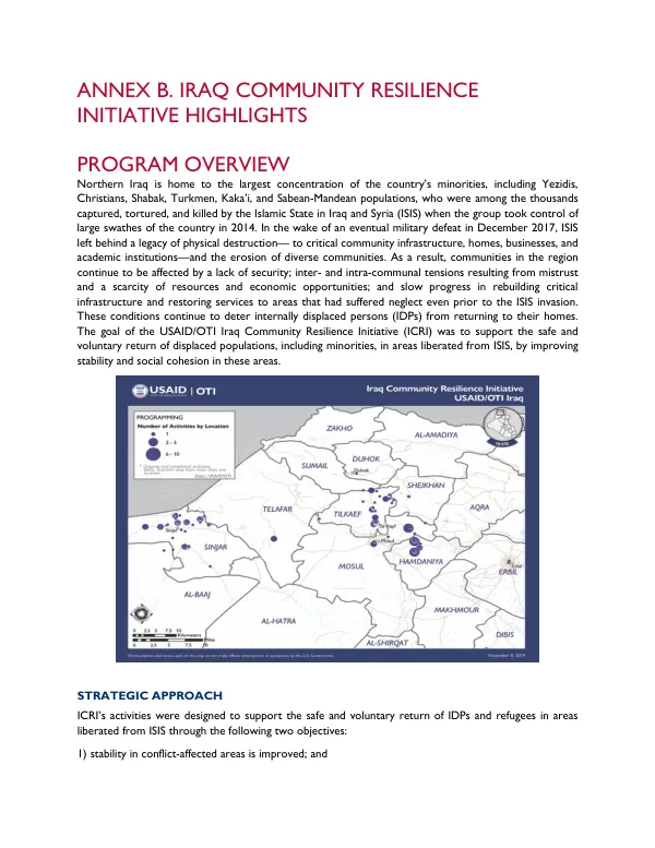 USAID/OTI Iraq Community Resilience Initiative (ICRI) Final Report