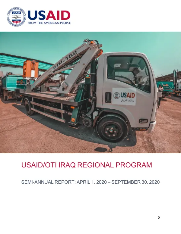 USAID/OTI IRAQ REGIONAL PROGRAM SEMI-ANNUAL REPORT: APRIL 1, 2020 – SEPTEMBER 30, 2020