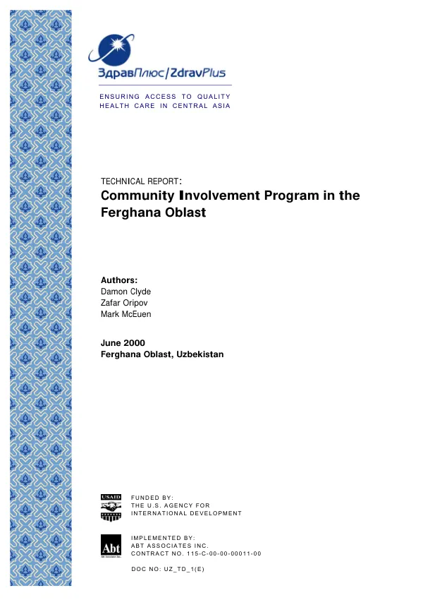 Community involvement program in the Ferghana Oblast[, Uzbekistan]