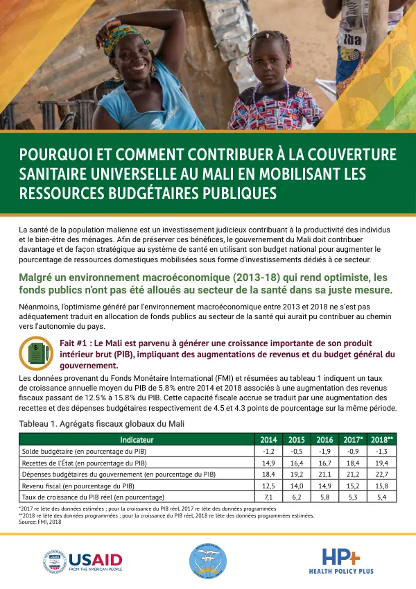 Pourquoi et comment contribuer à la couverture sanitaire universelle au Mali en mobilisant les ressources budgétaires publiques