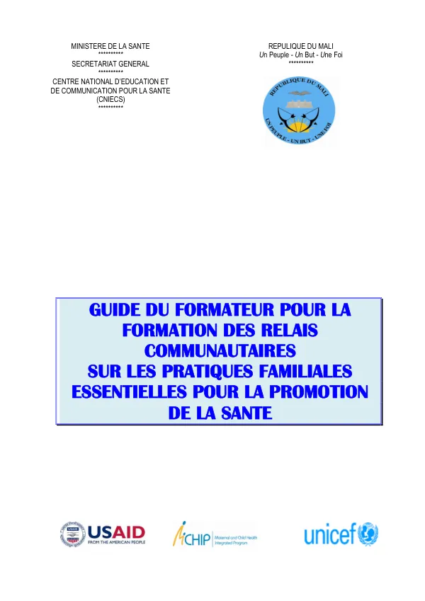 Guide du Formateur pour la Formation des Relais Communautaires sur les Pratiques Familiales Essentielles pour la Promotion de la Santé