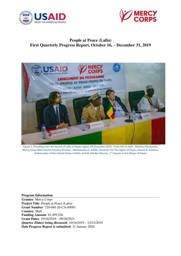 First Quarterly Progress Report, October 16 – December 31, 2019: People at Peace (Lafia)