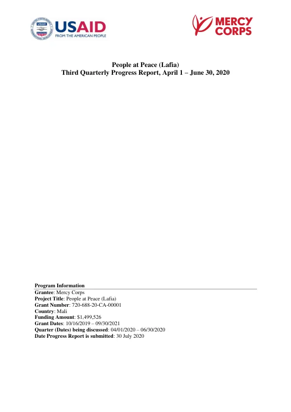 Third Quarterly Progress Report, April 1 – June 30, 2020: People at Peace (Lafia)