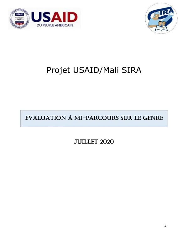 Projet USAID/Mali SIRA Evaluation à mi-parcours sur le genre