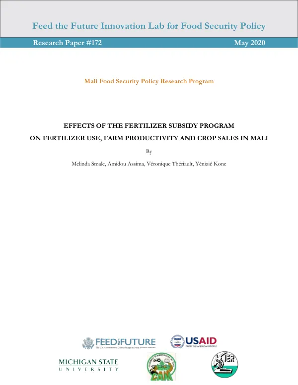 Effects of the Fertilizer Subsidy Program on Fertilizer Use, Farm Productivity and Crop Sales in Mali