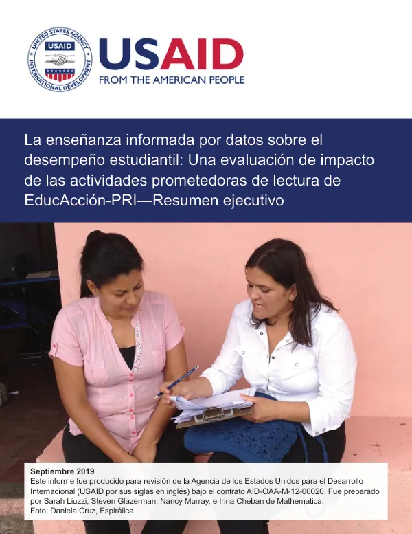 La enseñanza informada por datos sobre el desempeño estudiantil: Una evaluación de impacto de las actividades prometedoras de lectura de EducAcción-PRI - Resumen ejecutivo