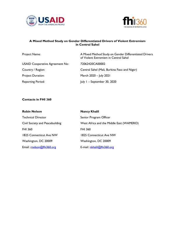 A Mixed Method Study on Gender Differentiated Drivers of Violent Extremism in Central Sahel