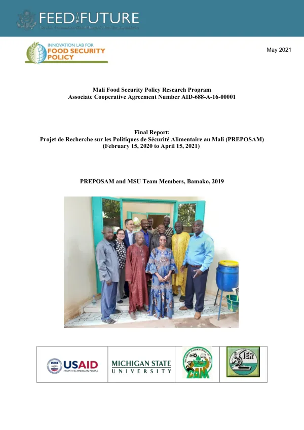 Final Report: Projet de Recherche sur les Politiques de Sécurité Alimentaire au Mali (PREPOSAM)