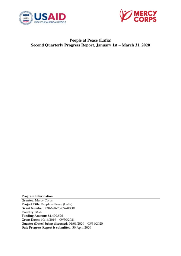 Second Quarterly Progress Report, January 1st – March 31, 2020: People at Peace (Lafia)