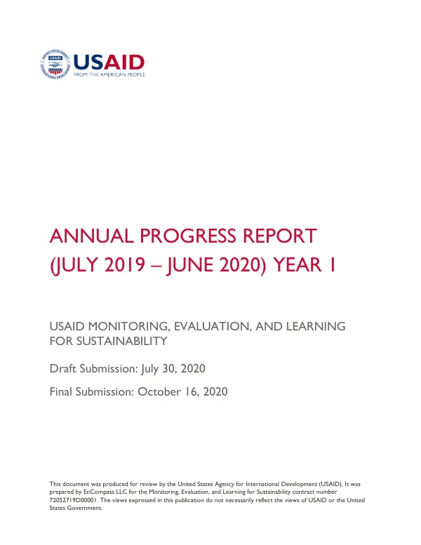 USAID Monitoring, Evaluating and Learning for Sustainability Annual Progress Report