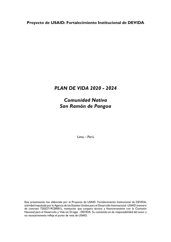 Plan de Vida 2020 - 2024: Comunidad Nativa San Ramón de Pangoa