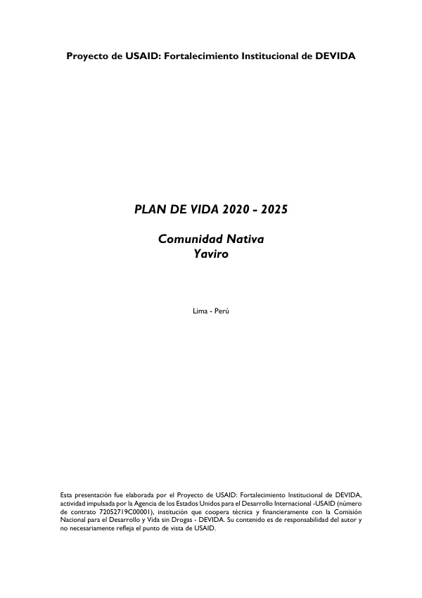 Plan de Vida Comunidad Nativa de Yaviro 2020-2025